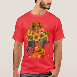 hallo Herfst Dachshund Dog in zonnebloemen laat de T-shirt