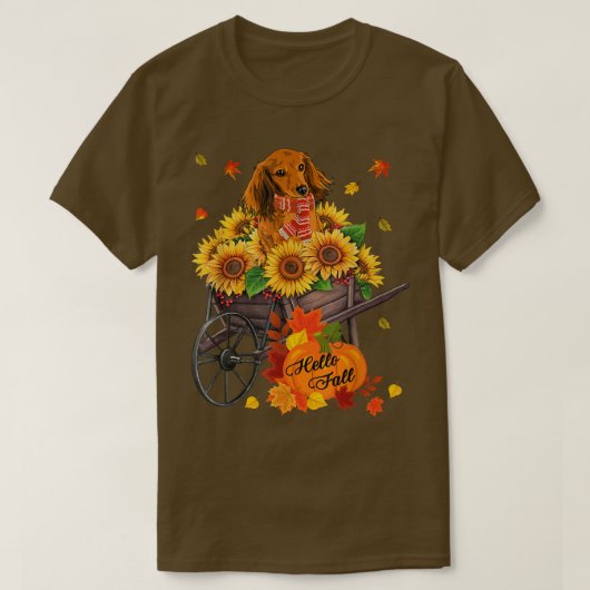 hallo Herfst Dachshund Dog in zonnebloemen laat de T-shirt (Design voorkant)