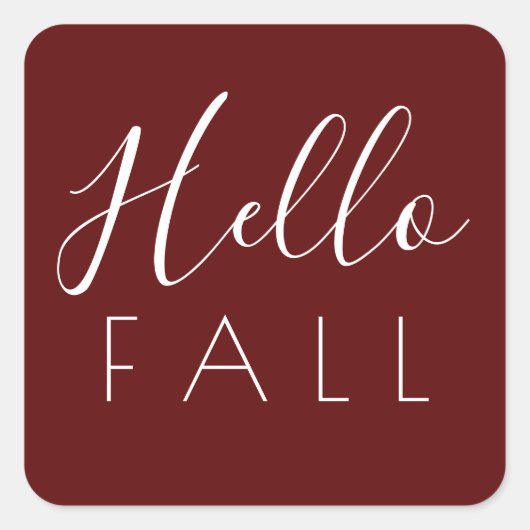 Hallo Herfst Deep Red Minimalist Autumn Vierkante Sticker (Voorkant)