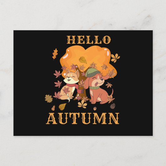 hallo herfst - Dog Cat Tree Foliage Autumn Leaves Briefkaart (Voorkant)