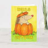 Hallo Herfst Egel in Pompoen Groet Kaart (Voorkant)
