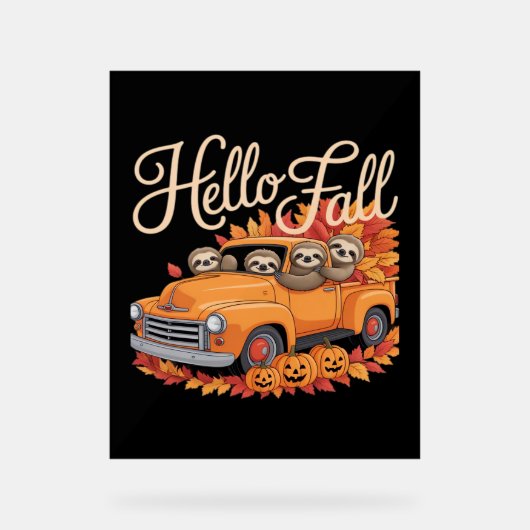 Hallo Herfst Funny Sloth Halloween pompoen Classic Acryl Bord (Voorkant)