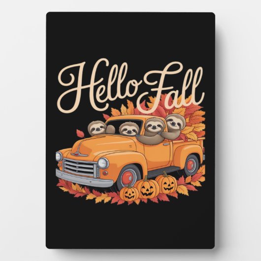 Hallo Herfst Funny Sloth Halloween pompoen Classic Fotoplaat (voorkant)