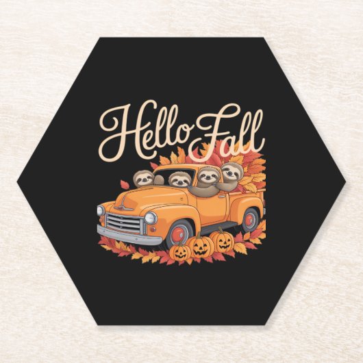 Hallo Herfst Funny Sloth Halloween pompoen Classic Kartonnen Onderzetters (Voorkant)