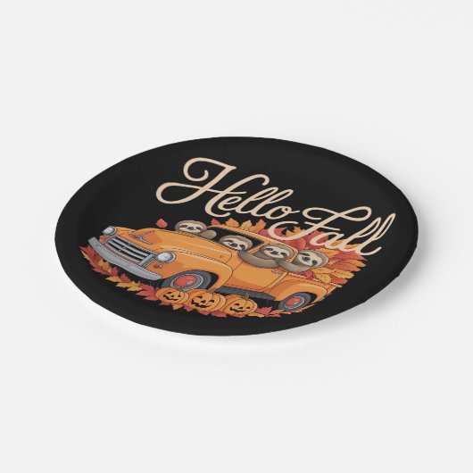 Hallo Herfst Funny Sloth Halloween pompoen Classic Papieren Bordje (Gekanteld)