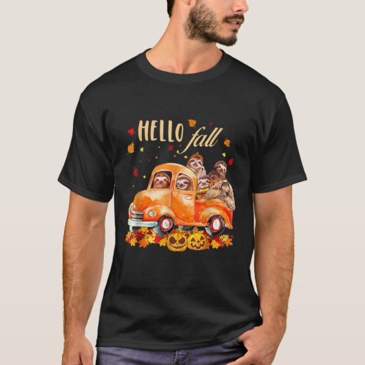 Hallo Herfst Funny Sloth T Shirt Halloween pompoen (Voorkant)