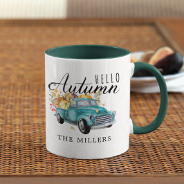 Hallo Herfst | Gepersonaliseerde Oogsttruck Vintag Mok