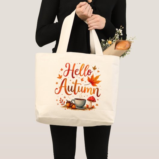 Hallo Herfst, gezellige nostalgie Grote Tote Bag (Voorkant (product))