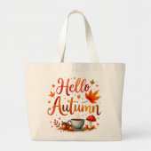 Hallo Herfst, gezellige nostalgie Grote Tote Bag (Voorkant)