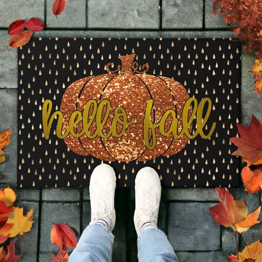 hallo Herfst Glitter Pumpkin + Metallic Gold & Bla Deurmat