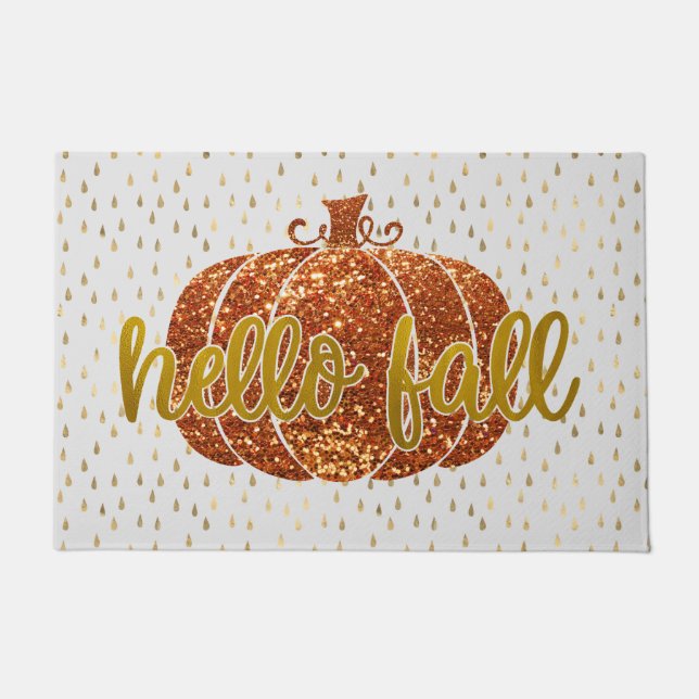 hallo Herfst Glitter Pumpkin + Metallic Gold & Whi Deurmat (Voorkant)