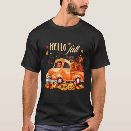 Hallo Herfst Grappige Dachshond Halloween pompoen T-shirt (Voorkant)