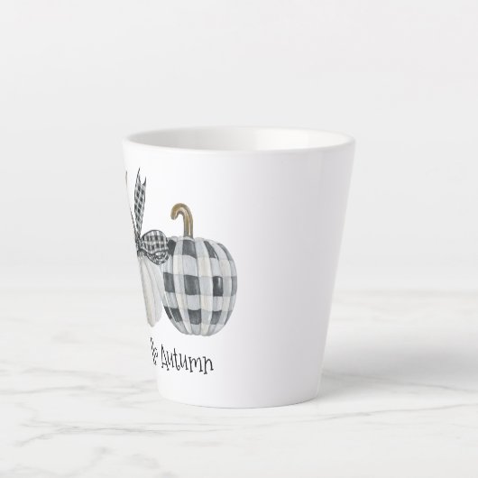 Hallo Herfst Herfst Buffalo Plaid Pompoen Latte Mok (Voorkant)