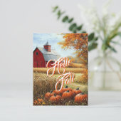 Hallo Herfst Herfst Thanksgiving Plattelandsschuur Briefkaart (Staand voorkant)
