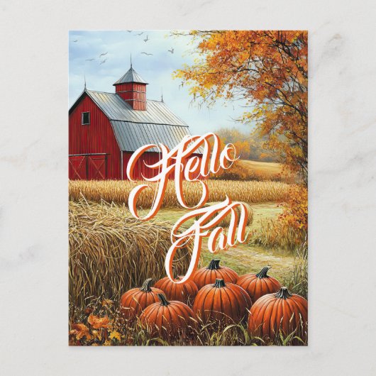 Hallo Herfst Herfst Thanksgiving Plattelandsschuur Briefkaart (Voorkant)