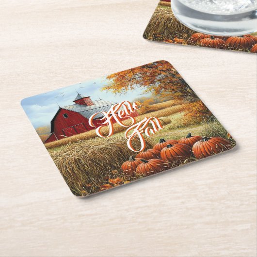 Hallo Herfst Herfst Thanksgiving Plattelandsschuur Kartonnen Onderzetters (Schuin)