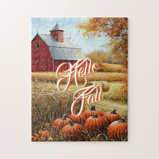 Hallo Herfst Herfst Thanksgiving Plattelandsschuur Legpuzzel (Verticaal)