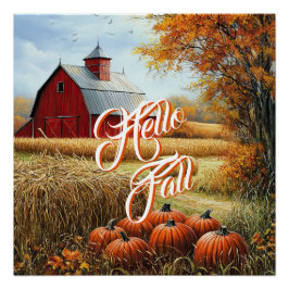 Hallo Herfst Herfst Thanksgiving Plattelandsschuur Perfect Poster