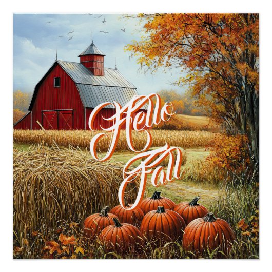 Hallo Herfst Herfst Thanksgiving Plattelandsschuur Perfect Poster (Voorkant)
