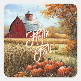 Hallo Herfst Herfst Thanksgiving Plattelandsschuur Vierkante Sticker