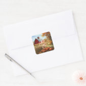 Hallo Herfst Herfst Thanksgiving Plattelandsschuur Vierkante Sticker (Envelop)