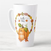 Hallo Herfst Herfstbladeren en pompoenen Keramisch Latte Mok (Linkerhoek)