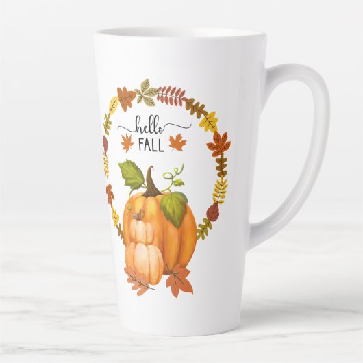 Hallo Herfst Herfstbladeren en pompoenen Keramisch Latte Mok (Rechts)