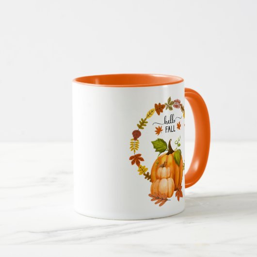 Hallo Herfst Herfstbladeren en pompoenen Keramisch Mok (Voorkant rechts)