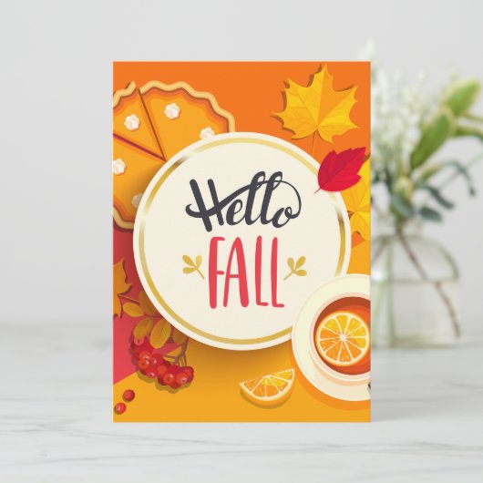 Hallo Herfst herfstbladeren en pompoentaart Kaart (Staand voorkant)