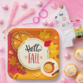 Hallo Herfst herfstbladeren en pompoentaart Papieren Bordje (Feest)