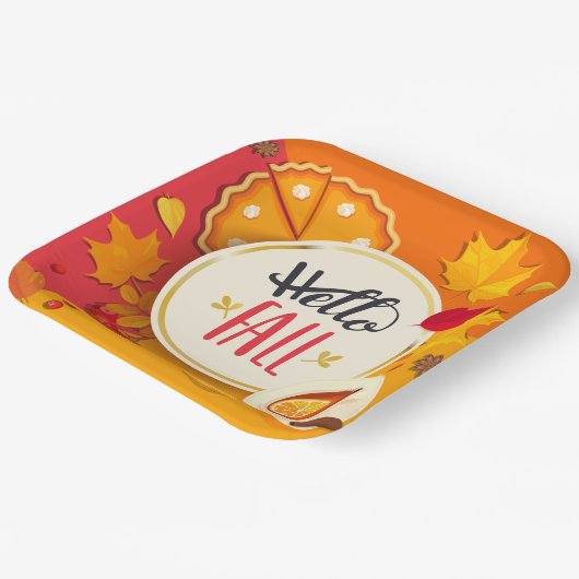 Hallo Herfst herfstbladeren en pompoentaart Papieren Bordje (Gebogen)