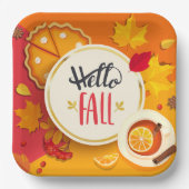 Hallo Herfst herfstbladeren en pompoentaart Papieren Bordje (Voorkant)