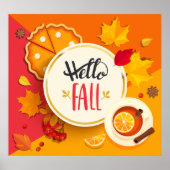 Hallo Herfst herfstbladeren en pompoentaart Poster (Voorkant)