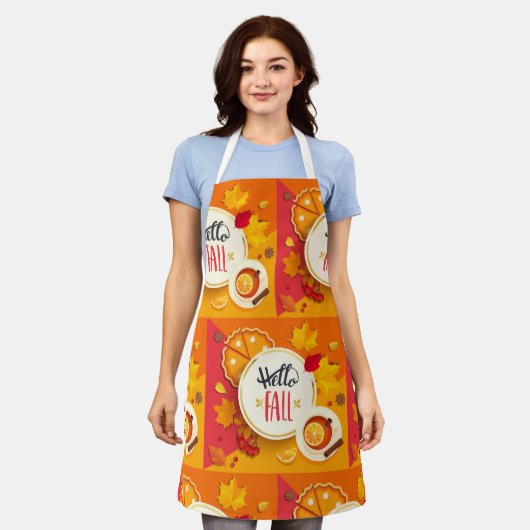 Hallo Herfst herfstbladeren en pompoentaart Schort (Gedragen)
