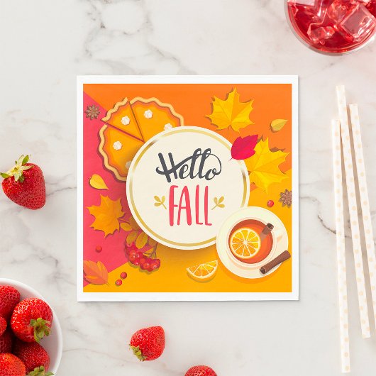 Hallo Herfst herfstbladeren en pompoentaart Servet