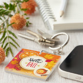 Hallo Herfst herfstbladeren en pompoentaart Sleutelhanger (Voorkant Rechts)