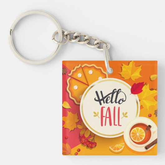 Hallo Herfst herfstbladeren en pompoentaart Sleutelhanger (Voorkant)