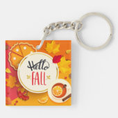 Hallo Herfst herfstbladeren en pompoentaart Sleutelhanger (Achterkant)