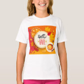 Hallo Herfst herfstbladeren en pompoentaart T-shirt (Voorkant)