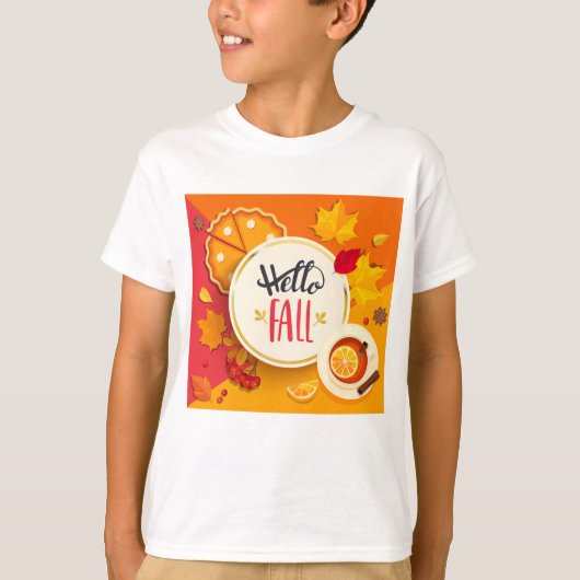 Hallo Herfst herfstbladeren en pompoentaart T-shirt (Voorkant)