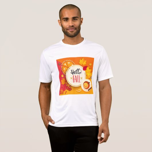 Hallo Herfst herfstbladeren en pompoentaart T-shirt (Voorkant volledig)