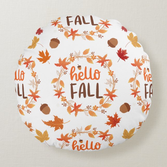 Hallo Herfst herfstbladeren naadloos patroon Rond Kussen (Voorkant)