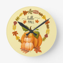 Hallo Herfst herfstbladeren pompoenen wandklok