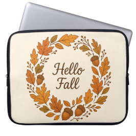 Hallo Herfst Herfstkrans met bladeren en eikels Laptop Sleeve