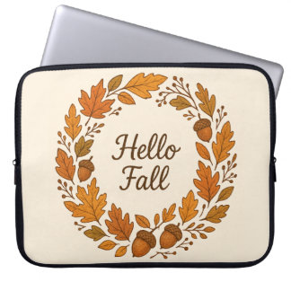 Hallo Herfst Herfstkrans met bladeren en eikels Laptop Sleeve