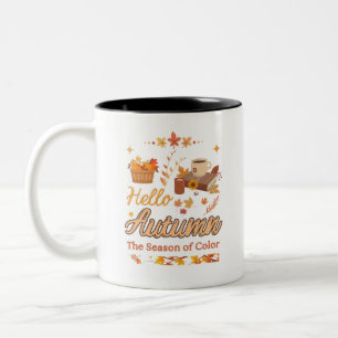 Hallo Herfst - Het seizoen van de kleuren vallen b Tweekleurige Koffiemok