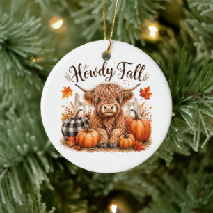 Hallo Herfst Hoogland Koe Gelukkig Thanksgiving He Keramisch Ornament