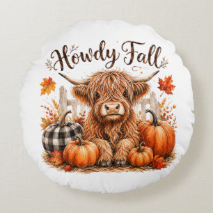 Hallo Herfst Hoogland Koe Gelukkig Thanksgiving He Rond Kussen
