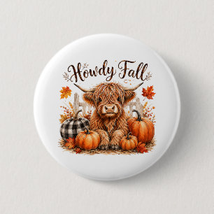 Hallo Herfst Hoogland Koe Gelukkig Thanksgiving He Ronde Button 5,7 Cm
