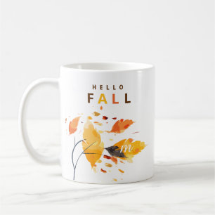 Hallo Herfst Initiaal Waterverf Bladeren Koffiemok